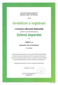 Certifikát o účasti v programu Zelená úsporám